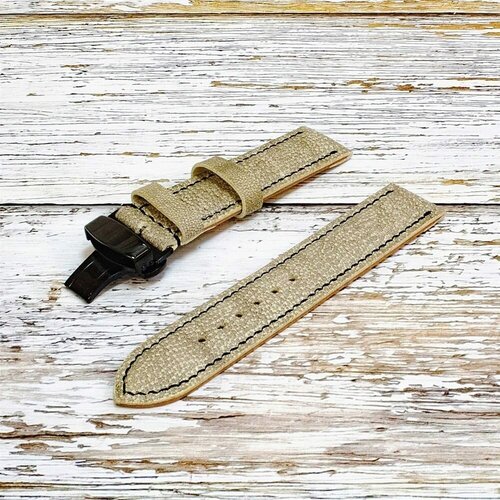 Часовой ремешок ручной работы шириной 22 мм из натуральной кожи Верблюда, бежевый, чёрная нить