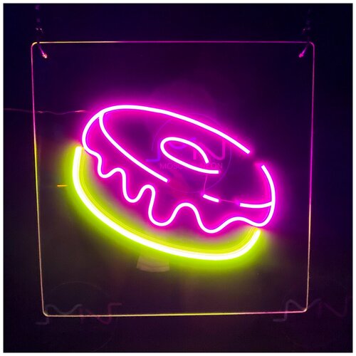 Неоновая вывеска / светильник неоновый для кафе "Пончик", 50х50 см.