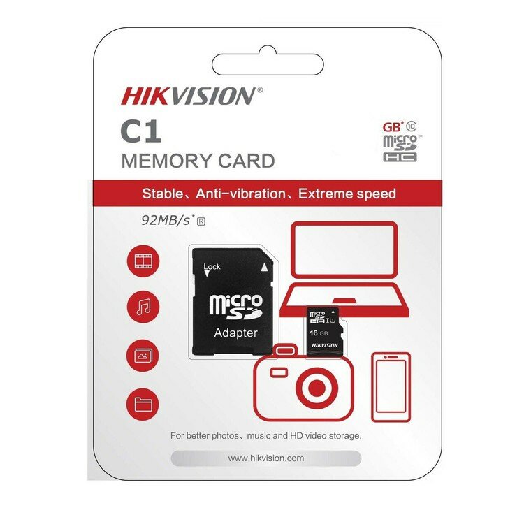 Карта памяти MicroSD 64Гб Hikvision HS-TF-C1(STD)/64G/Adapter