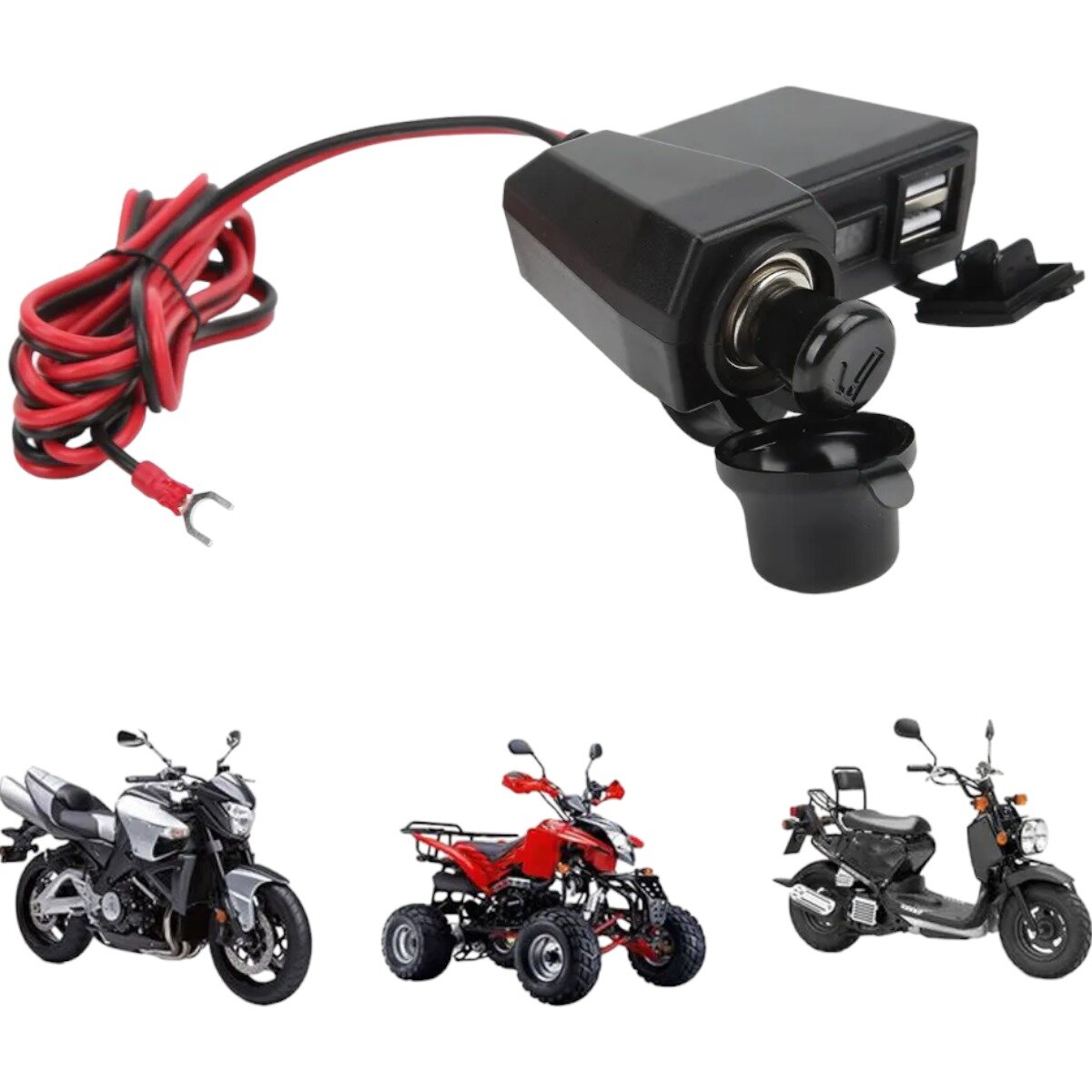 Прикуриватель с 2 портами USB для мотоцикла скутера максискутера мопеда квадроцикла с вольтметром черный