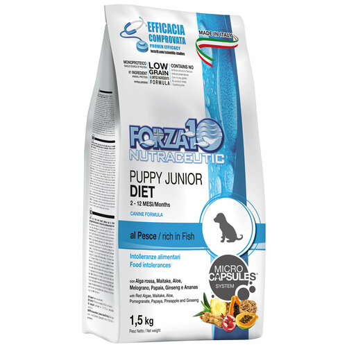 FORZA10 DOG PUPPY JUNIOR DIET монобелковый для щенков всех пород при аллергии с рыбой (1,5 кг х 6 шт)