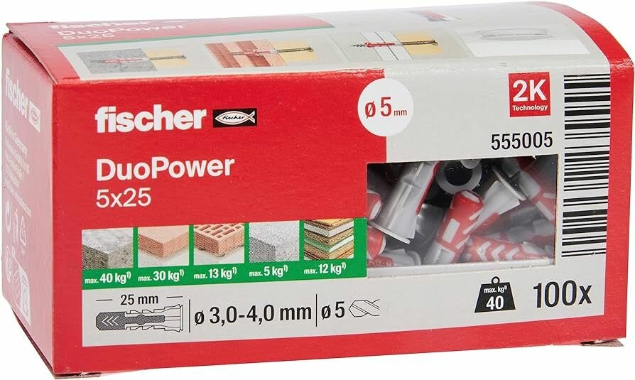 Дюбель универсальный двухкомпонентный Fischer DuoPower 5х25 мм (100 шт.)