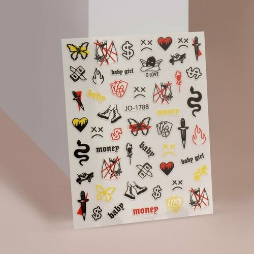 Наклейки для ногтей «BABY GIRL » цвет чёрный/красный/жёлтый (комплект из 30 шт)