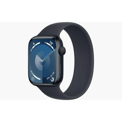 Умные часы Apple Watch Series 9 45 мм из алюминия цвета «тёмная ночь», силиконовый ремешок Solo «темная ночь» (размер 7)