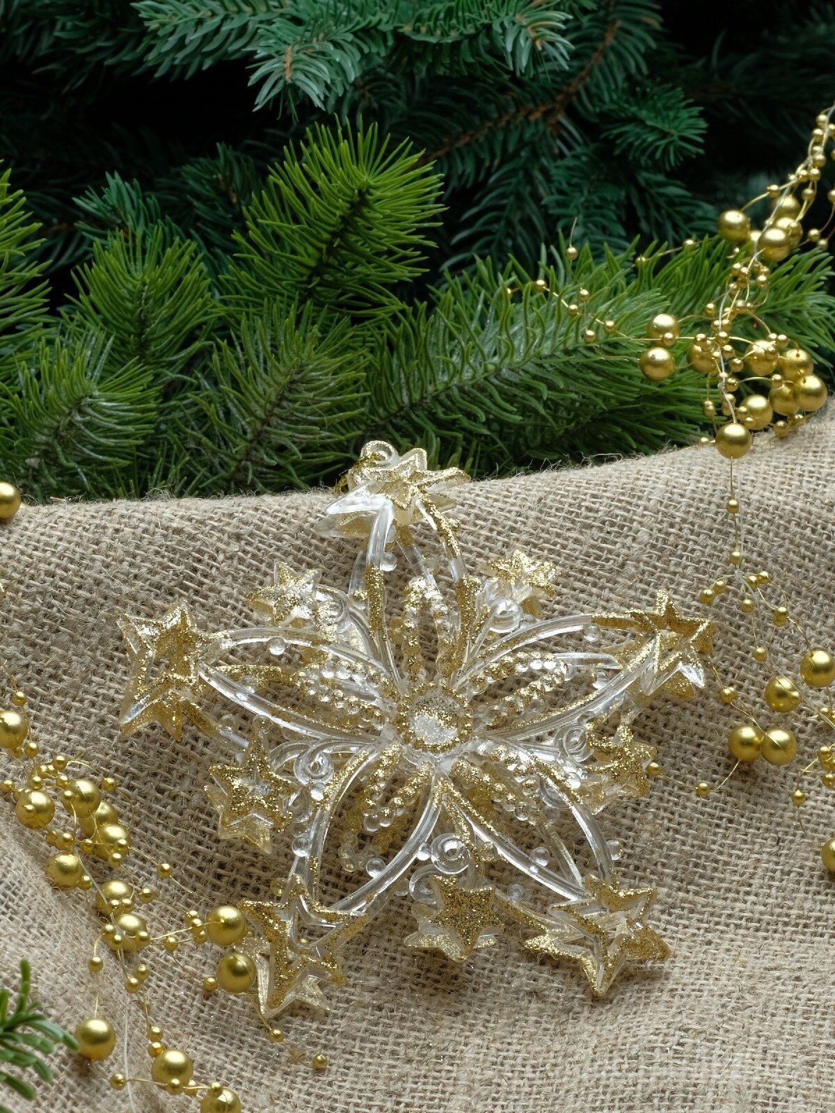 Рождественское украшение Снежинка золотая 13 см