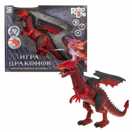 Интерактивная игрушка 1Toy Дракон, 2АА, в комплект входят, свет, звук, движение, коробка 20 смх30,5 смх6 см, красный (Т17170) робот 1 toy robo life ледяной дракон голубой черный