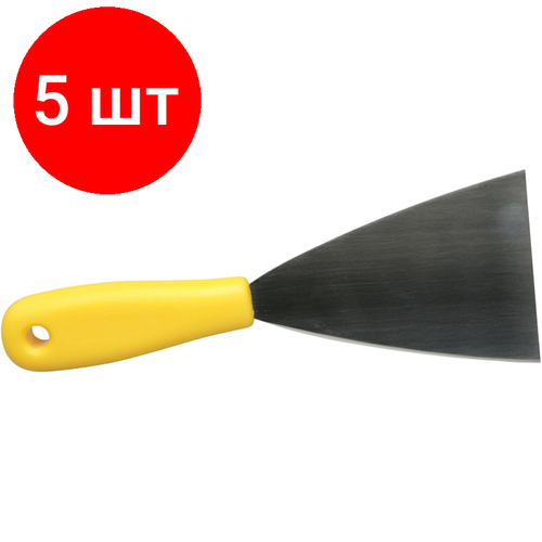 Комплект 5 штук, Скребок FBK 80мм нержавеющая сталь-1мм, ручка пластик желтый 88080-4