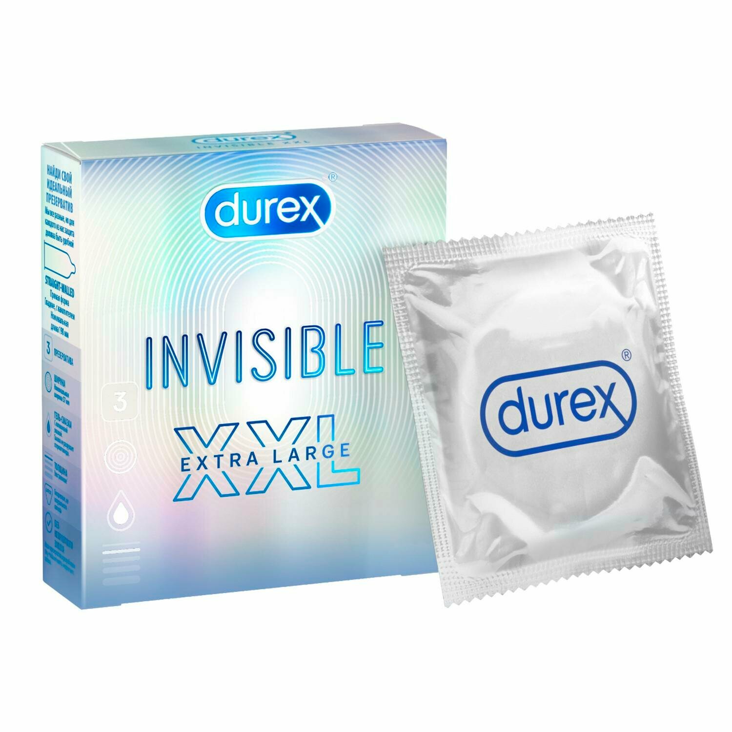 Презервативы ультратонкие, увеличенного размера, из натурального латекса Durex Invisible XXL 3 шт.