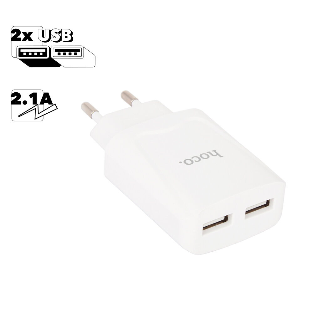 Сетевое зарядное устройство Hoco C52A, 2USB, 2.1А белый (93602) - фото №20
