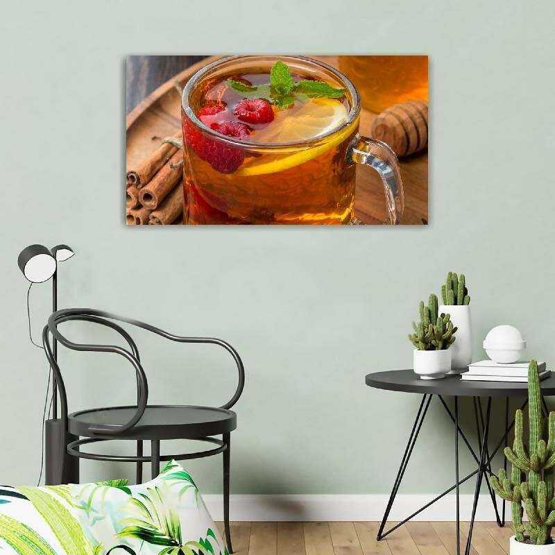 Картина на холсте 60x110 Альянс Лес "Чай корица лимон палочки ягоды" на подрамнике / интерьер/ декор