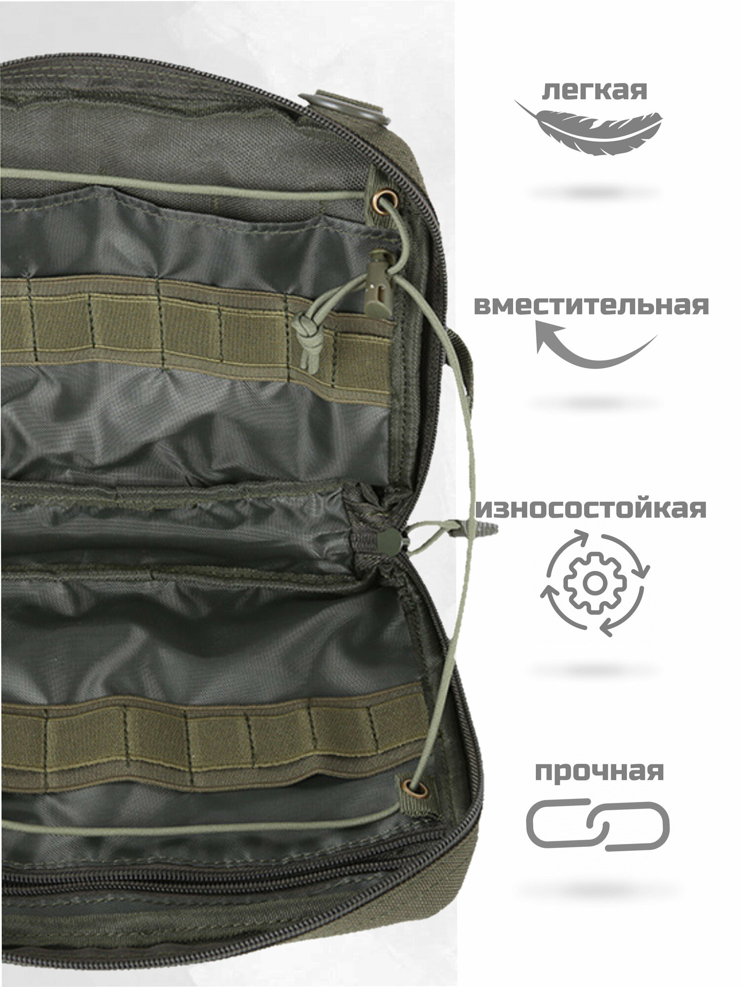 Подсумок аптечка тактический зеленый Molle на молнии органайзер — фото 1