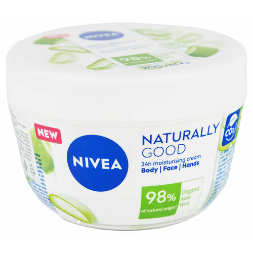 Крем для лица рук и тела Nivea Naturally Good Organic Aloe Vera увлажняющий с алоэ вера для всех типов кожи, 200 мл nivea 200 мл увлажняющий крем для лица organic aloe