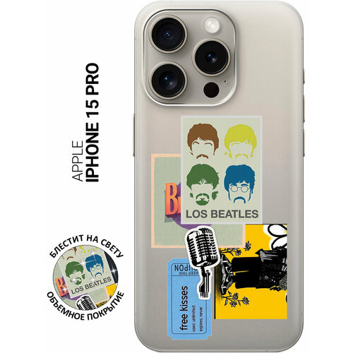 Силиконовый чехол на Apple iPhone 15 Pro / Эпл Айфон 15 Про с рисунком Beatles Stickers силиконовый чехол на apple iphone 15 pro эпл айфон 15 про с рисунком soviet stickers