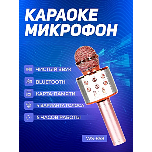 Микрофон караоке беспроводной, Микрофон беспроводной Bluetooth со встроенной колонкой для караоке вечеринок, Розовый