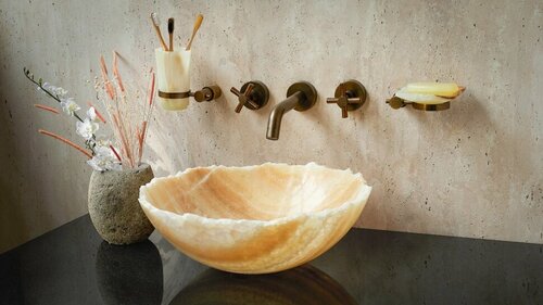 Каменная раковина для ванной Sheerdecor Flores 966016112 из желтого натурального камня оникса