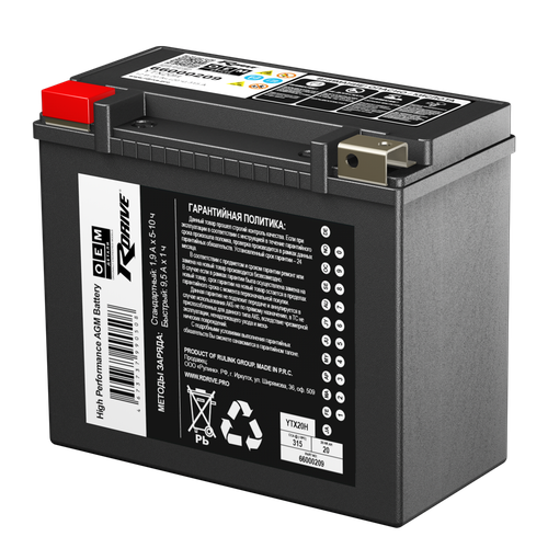 Аккумулятор RDrive OEM AGM 19Ач прямая полярность YTX20H
