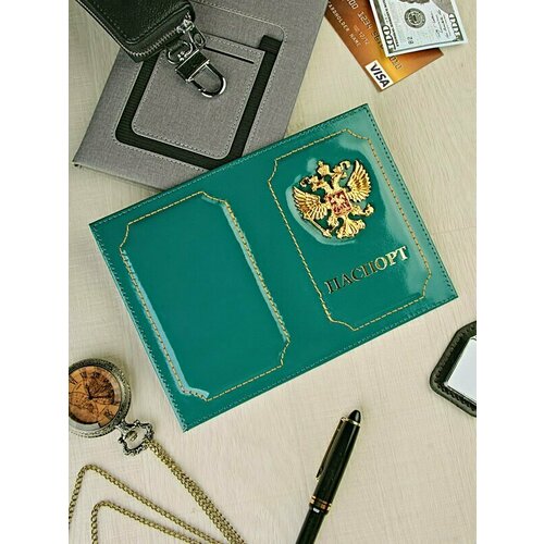 Обложка для паспорта LeatherStyle, бирюзовый