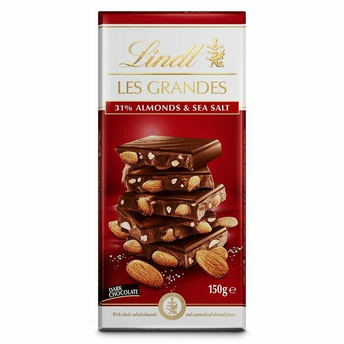 Lindt Les Grandes темный шоколад с миндалем и морской солью 31% 150 гр (Финляндия)