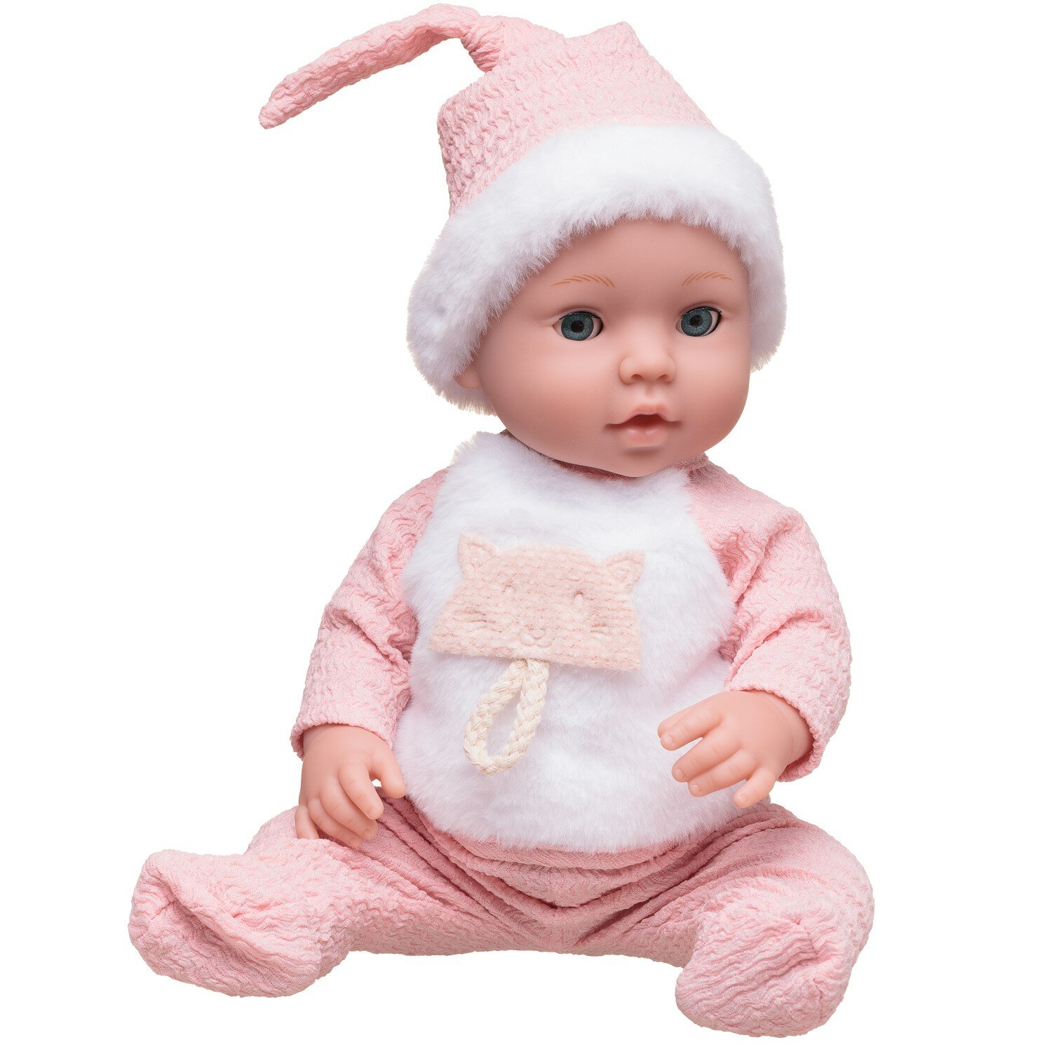 Пупс-кукла Junfa 40 см в розово-белом комбинезоне WJ-36451