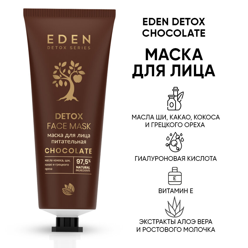 Маска для лица EDEN DETOX Chocolate питательная с маслом кокоса и ши 75мл — фото 1