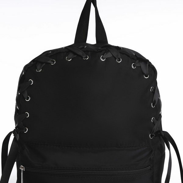 Рюкзак текстильный с лентой, 38х29х11 см, 38 x черный черный, отдел на молнии, цвет красный