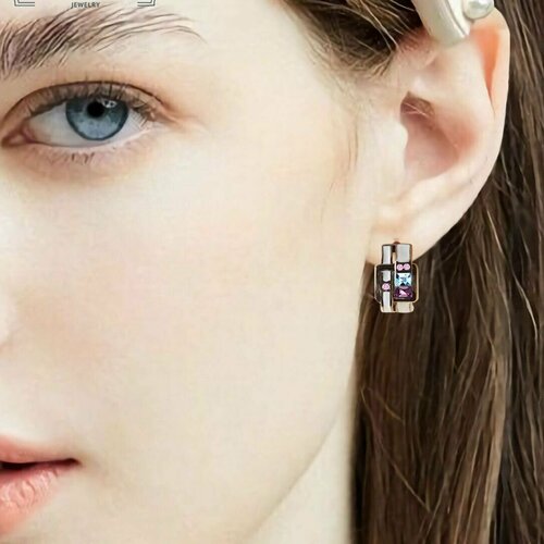 Серьги Emay, фианит, циркон, фиолетовый, голубой