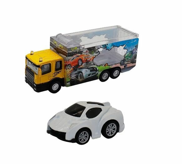 Набор грузовик + машинка die-cast белая. спусковой механизм. 1:60 Funky toys FT61050