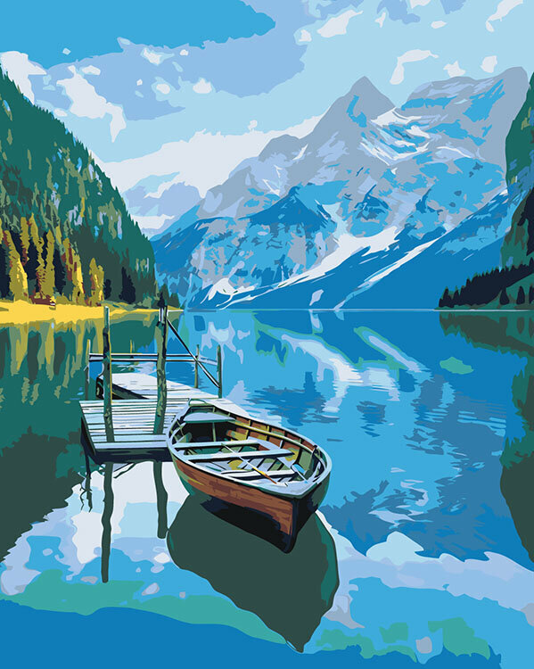 Картина по номерам Природа пейзаж с лодкой на горном озере