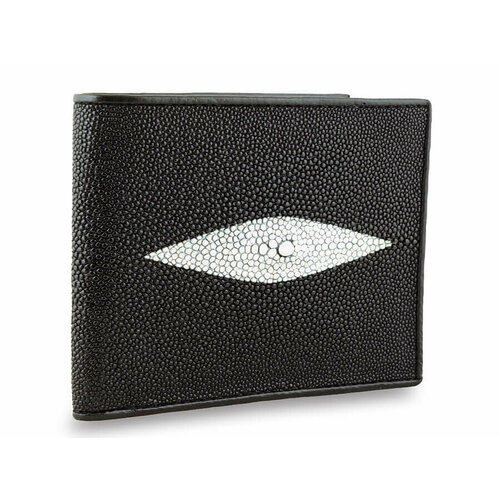 Кошелек Exotic Leather, черный крупный мужской кошелек с монетницей из кожи ската
