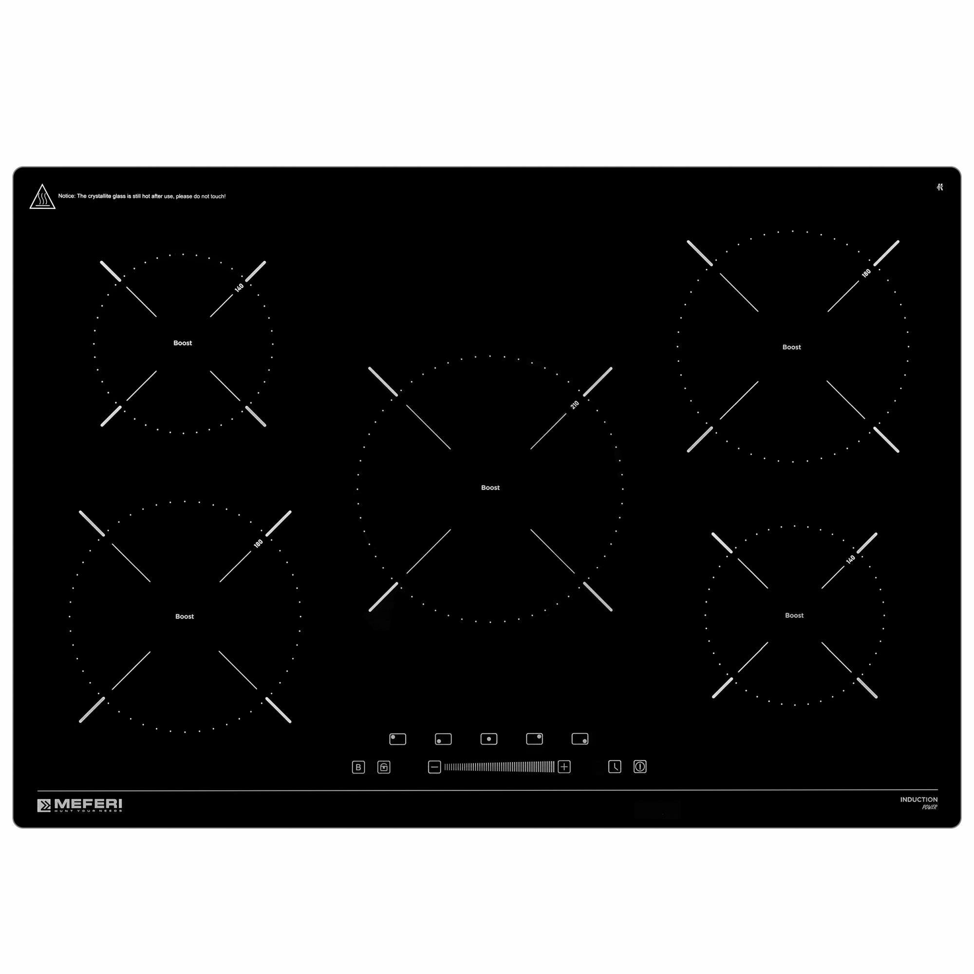 Индукционная варочная панель MEFERI MIH755BK POWER, 75 см, 5 конфорок, черная