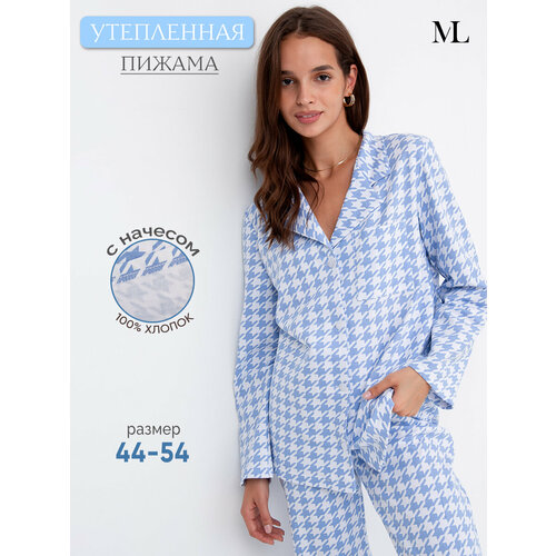 Пижама Modellini, размер 54, голубой новая пижама с цветочным принтом женские пижамные комплекты модные брюки с длинным рукавом пижамы женский повседневный домашний костюм