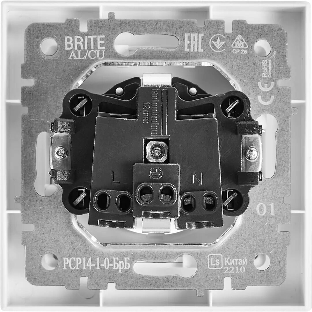 Розетка силовая IEK Brite РСР14-1-0-БрБ белый (br-r14-16-k01-f) - фото №7