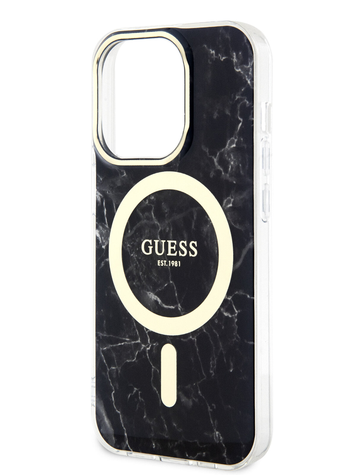 Guess для iPhone 14 Pro чехол MagSafe PC/TPU Marble Hard Black/Gold