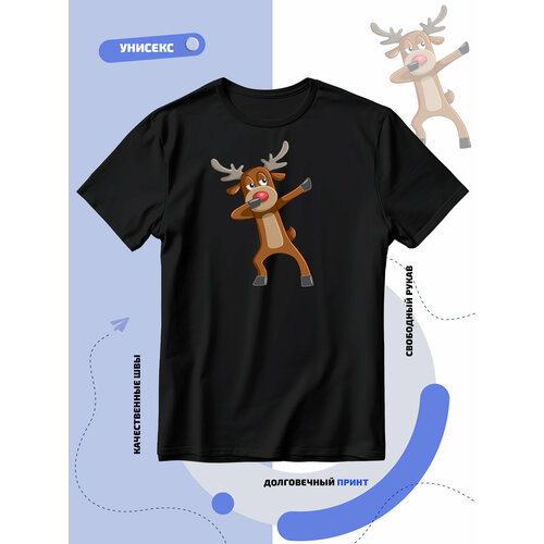 фото Футболка олень танцует в движении деп 3д, размер 4xl, черный smail-p