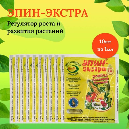 Эпин - Экстра Cредство для усиления роста и развития растений, повышения урожайности, ампула 10 ампул по 1 мл средство от болезней растений чистоцвет 2 мл регулятор эпин экстра 1 мл 2 подарка