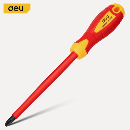 Изображение товара Диэлектрическая крестовая отвертка Deli DL518150 ph3x150мм (сертификат vde до 1000в, магнитный наконечник, сталь cr-v, рукоять pp+tpr) 110594