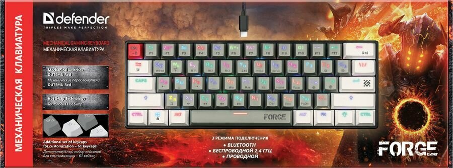 Клавиатура Defender Forge GK-345, USB, Bluetooth/Радиоканал, черный серый [45346]