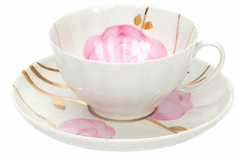 фото Чайная пара Дулёвский фарфор Белый лебедь Весенний