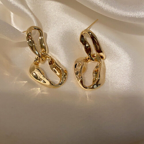 Серьги с подвесками  Серьги гвоздики подвески овальные золотистые сережки, размер/диаметр 35 мм, золотой