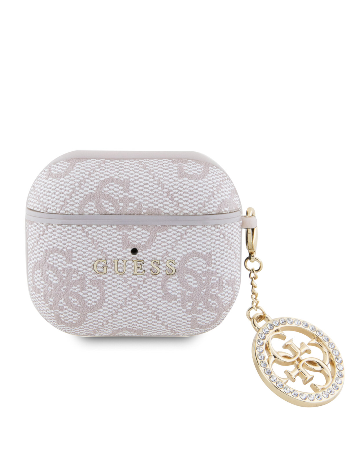 Guess для Airpods 3 чехол PU leather 4G with metal logo and Diamond charm Pink