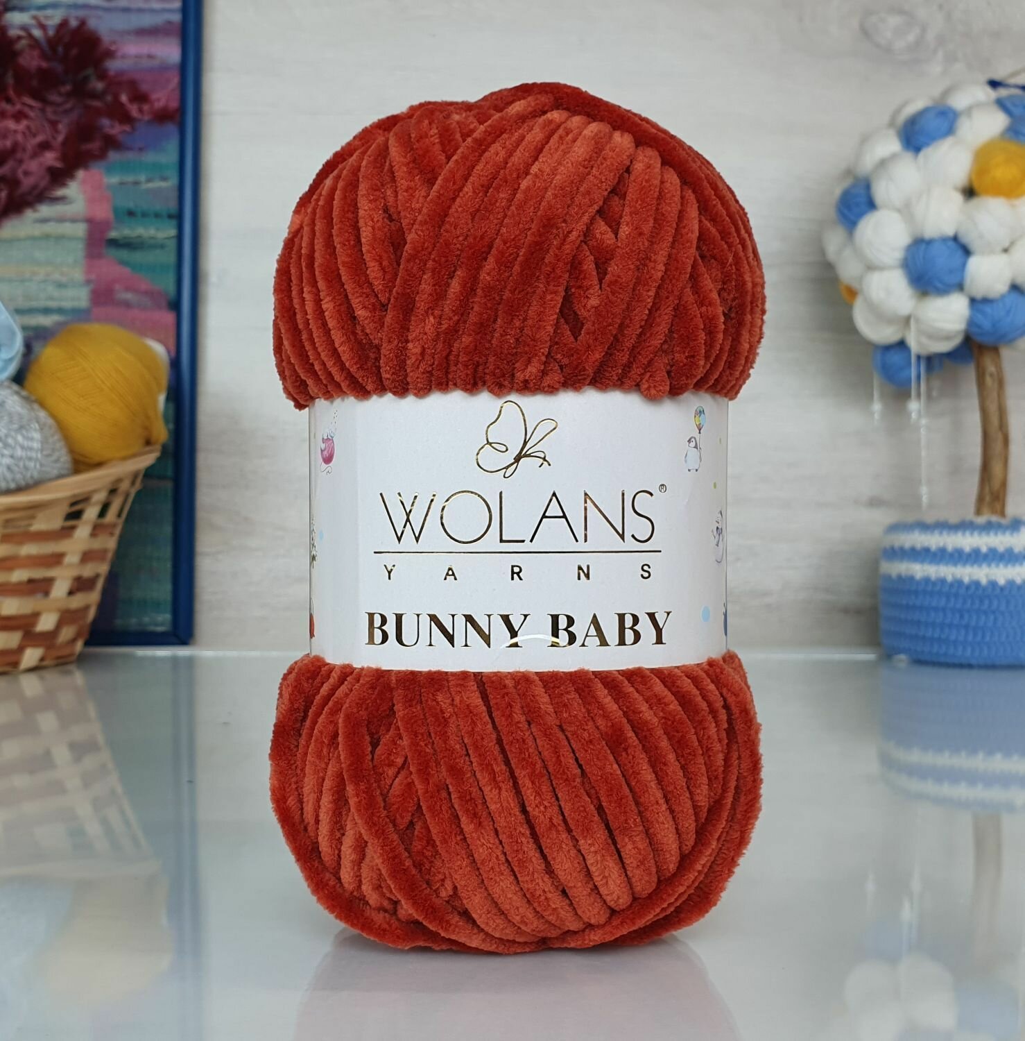 Пряжа BUNNY BABY WOLANS, терракот - 27, 100% супермягкий полиэстер, 5 мотков, 100 г, 120 м.