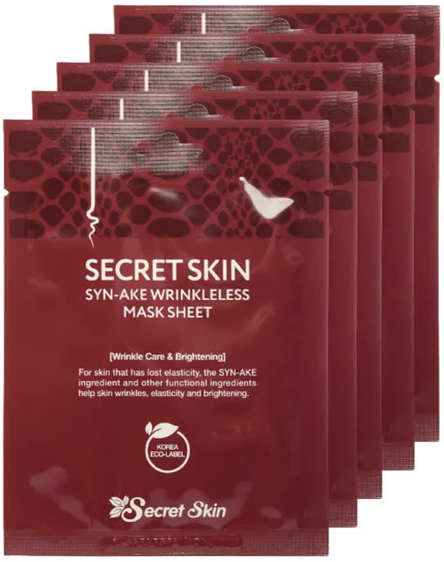 Маска для лица тканевая со змеиным ядом Secret Skin Syn-Ake Wrinkleless Mask Sheet, 20 г х5 шт