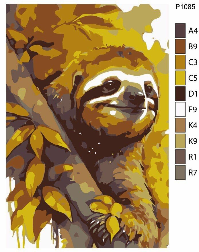 Детская картина по номерам P1085 "Довольный ленивец" 20x30