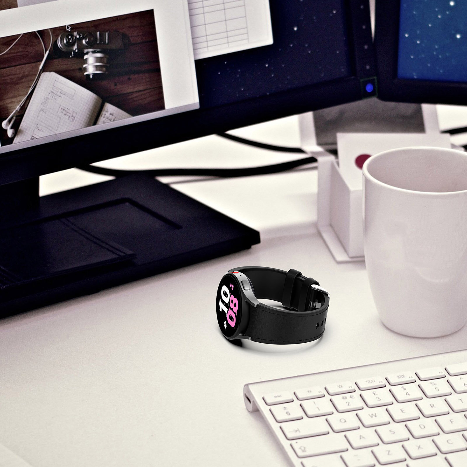 Двухцветный кожаный ремешок для Samsung Galaxy Watch, S, черно-зеленый, серебристая пряжка — фото 20