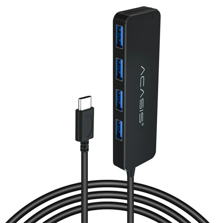 USB 3.0 Type-C Hub 4 port пассивный ACASIS AC3-L412 (чёрный, питание micro-USB, кабель 1.2м)