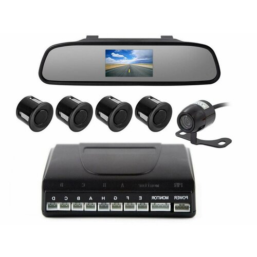 MasterPark 604-4-WZ парктроник с камерой заднего вида для автомобиля, четырьмя датчиками и монитором в зеркале 4.3 дюйма в подарочной упаковке