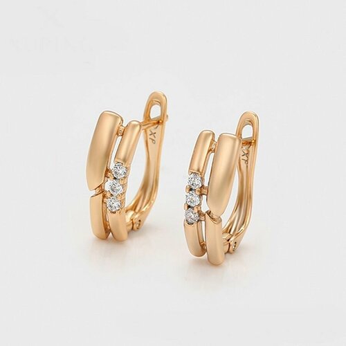 фото Серьги xuping jewelry, фианит, swarovski zirconia, размер 16 мм, золотой