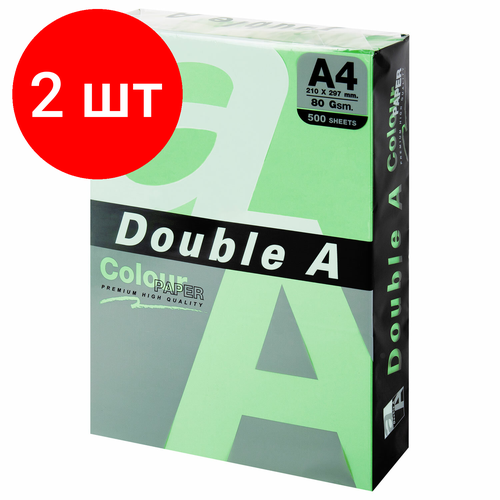 Комплект 2 шт, Бумага цветная DOUBLE A, А4, 80 г/м2, 500 л, пастель, зеленая комплект 2 шт бумага цветная double a а4 80 г м2 500 л пастель желтая