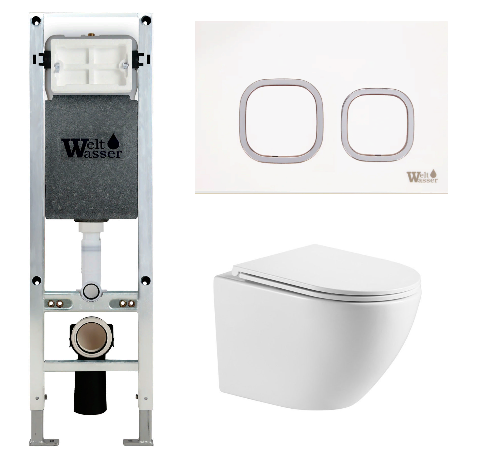 фото Унитаз с инсталляцией WeltWasser AMBERG 350 ST + MERZBACH 043 GL-WT + AMBERG RD-WT