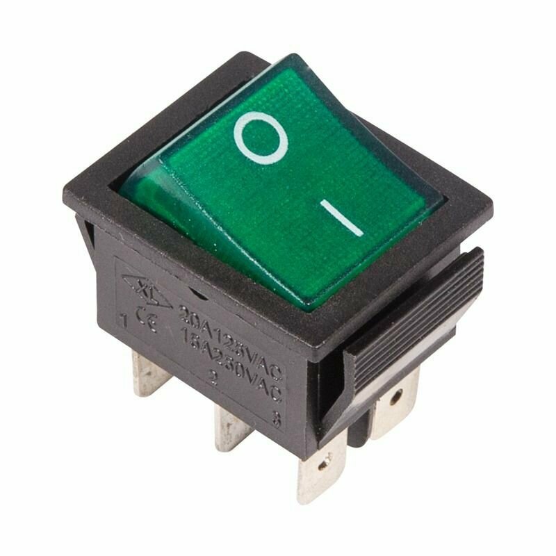 Выключатель клавишный 250V 15A (6c) ON-ON зеленый с подсветкой (RWB-506, SC-767) REXANT, 36-2352 (1шт)